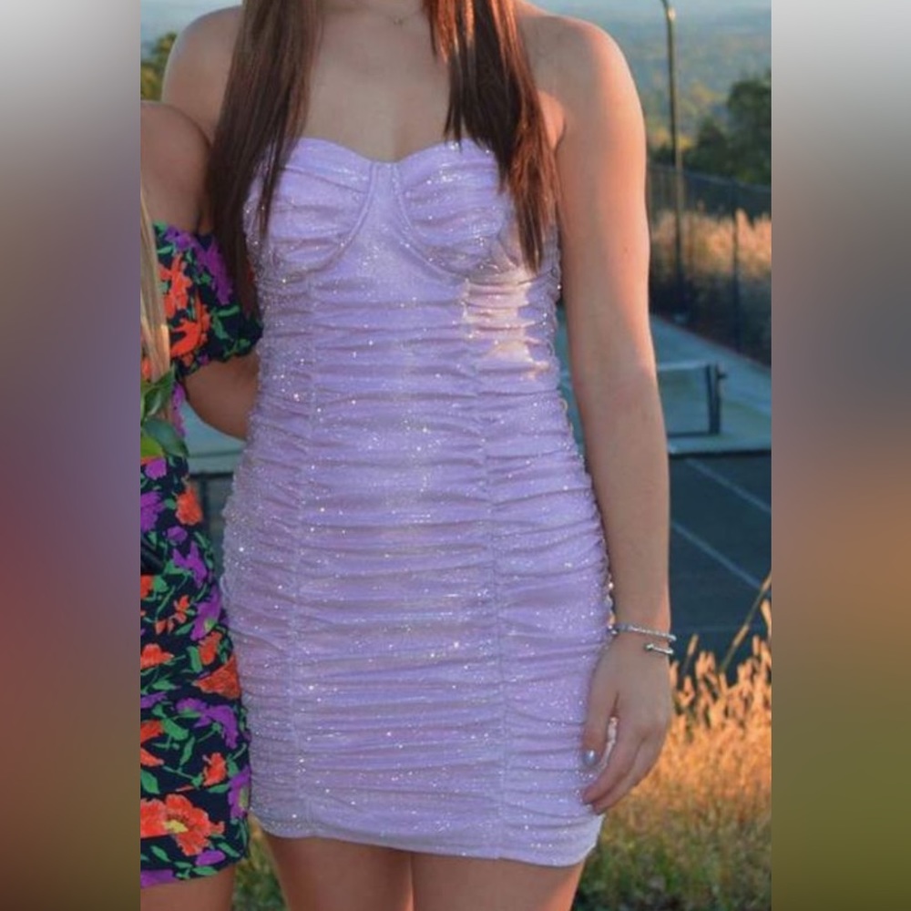 Metallic Strapless Bustier Mini Dress-
